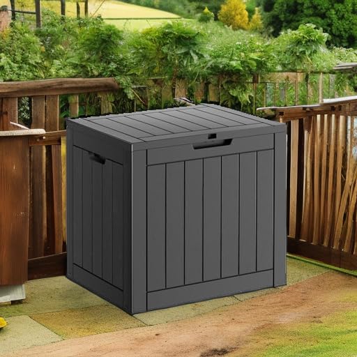 31 Gallon Resin Deck Box, Lockable Patio Outdoor Storage Box for Furniture, Garden Tools and Tools Storage, Waterproof Outside Storage Boxes - Black