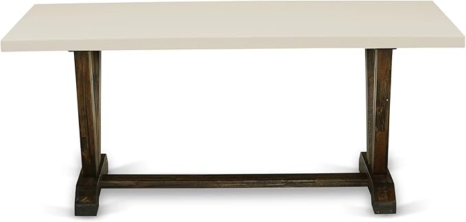 East West Furniture V727FO749-7 7 Piece Dining Table Set Consist of a Rectangle Dining Room Table with V-Legs and 6 Black Faux Leather Parsons Chairs, 40x72 Inch, Multi-Color