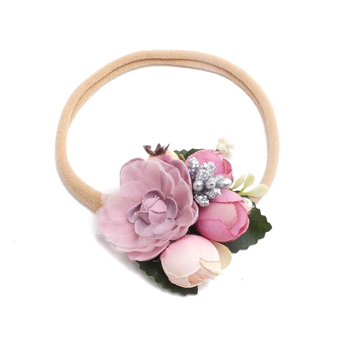 cherrboll 4pcs Baby Girl Headbands Flowers, Super Soft & Stretchy Nylon Floral Hairbands for Newborn Toddler