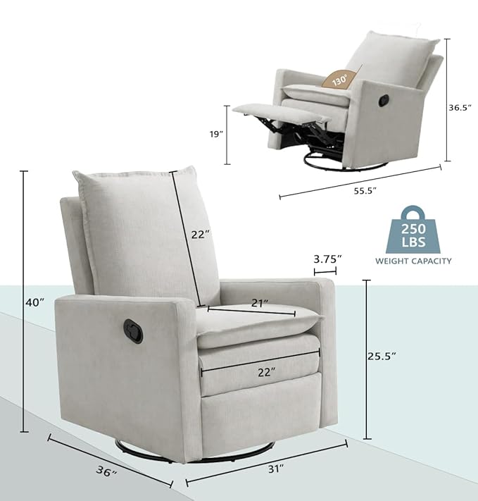Oxford Baby Uptown Upholstered Swivel Glider & Recliner Nursery Chair, Sand