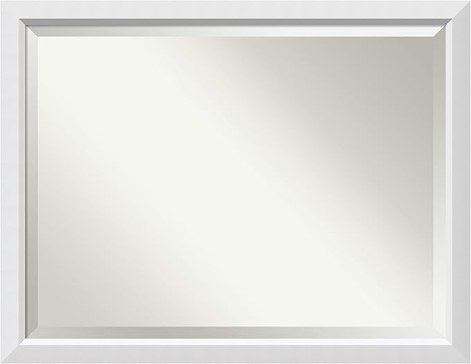 Amanti Art White Bathroom Mirror for Over Sink, 34x44 Blanco White Rectangle Vanity Mirror, X-Large Modern Contemporary Wood Frame, Hangs Horizonally and Vertically, Bathroom Wall Decor, Beveled Edge