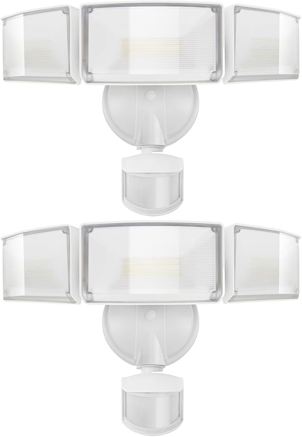 UME 2 Pack 5500LM LED Security Lights Motion Sensor Light Outdoor, 49W, 5000K Daylight, IP65 Waterproof, Dusk to Dawn, 3 Head Motion Detected Flood Light for Garage, Yard, Porch (White)