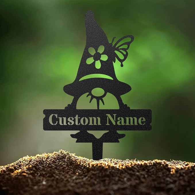 RealSteel Customizable Gnome Seed & Plant Markers – Durable Metal Garden Stakes for Herbs, Fruits & Vegetables – Weatherproof Tags for Farmhouse & Greenhouse Décor (Type 3, Large)