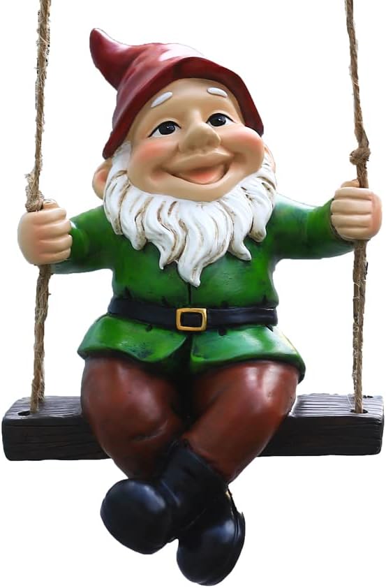 Funny Garden Gnomes Statue Hanging Dwarf Figurines Ornament Sculpture Swing Gnome for Outdoor Pation Yard Lawn Porch Home Christmas Tree Decor Halloween New Year