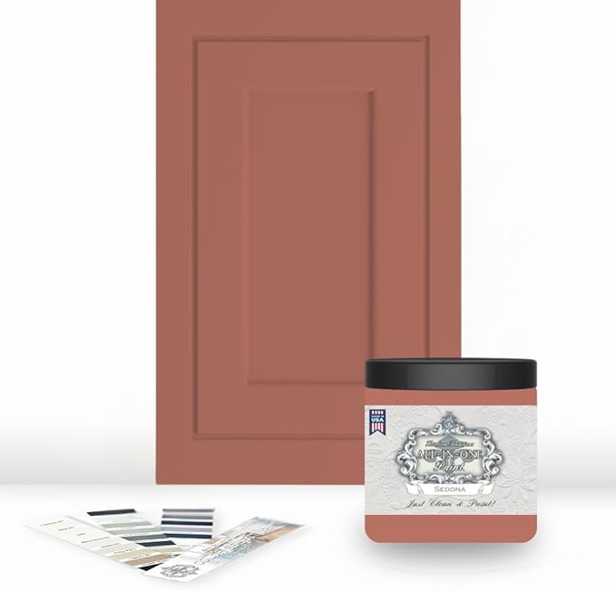 ALL-IN-ONE Paint, Durable cabinet and furniture paint. Built in primer and top coat, no sanding needed. Includes our 30 featured color card - Sedona (warm coral), 8oz Sample