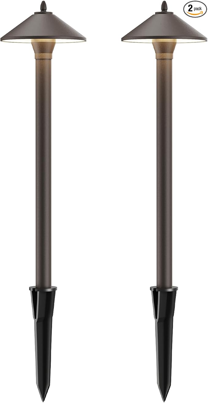 Pathway Lights 2PK Low Voltage Outdoor Landscape Lighting 10W 25 Lumen 2700K 12V AC Path Lights Warm White Light with Bulb Connector Spike Stake for Garden Yard Driveway Lawn
