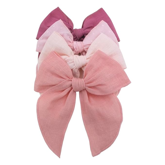 Pack of 4 Gorgeous Fable Bow Hair Clips for Girls Women Linen Hair Bow Alligator Clips Toddler Baby Mom Young Girl Hair Accessories (Pink/Rose)