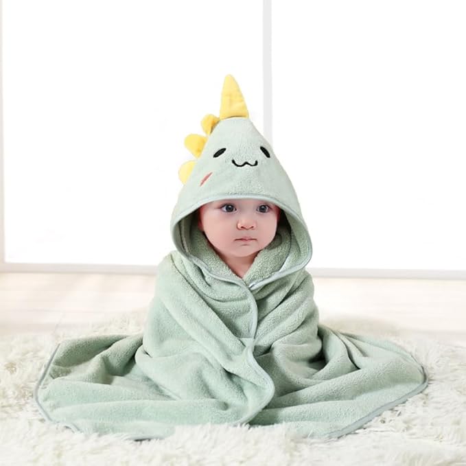 Hooded Baby Towel - Premium Soft Bath Towel for Baby, Newborn,Infant - Ultra Absorbent,Natural Baby Stuff Towel, Soft Coral Velvet Coral Fleece Bath Towel for Boys and Girls (Happy Dinosaur)