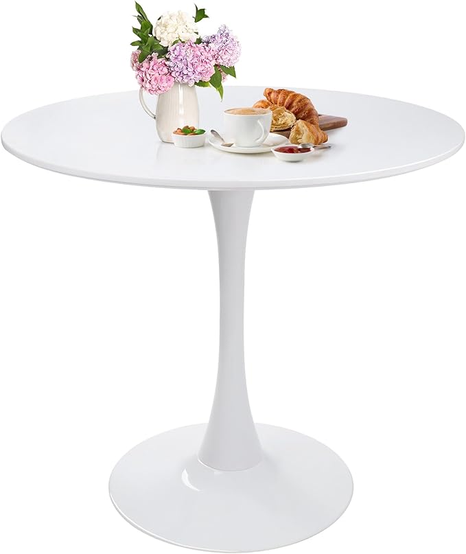 Small Space 31.5 Inch White Round Tulip Dining Table - Modern Pedestal Base Kitchen Table for 2-4 People - Easy Assembly & Easy to Clean