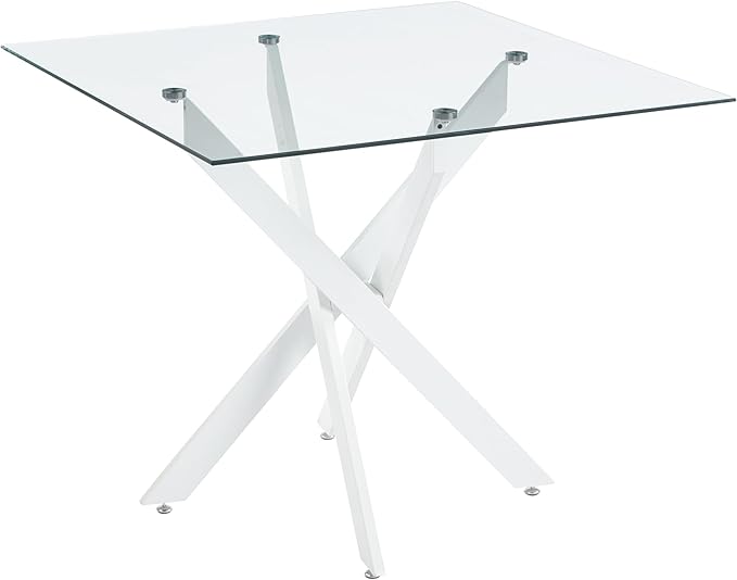 Dining Table for 4 Modern 35.43" Rectangular Glass Dining Table Kitchen & Dining Room Tables with Metal Base for Dining Room and Apartment, Matte White