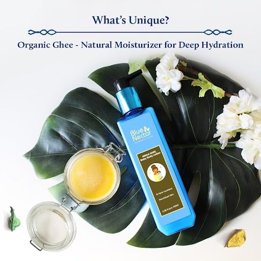 Blue Nectar Baby Lotion with Nourishing Organic Ghee, Body Butters and Ayurvedic Baby Oils Baby skincare | Infant Body lotion | Gentle moisturizer for Kids (12 Herbs, 3.38 Fl Oz)