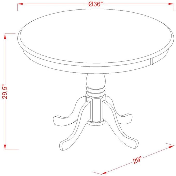 East West Furniture ANWE5-BCH-W 5 Piece Dining Set Includes a Round Kitchen Table with Pedestal and 4 Dining Room Chairs, 36x36 Inch, Black & Cherry