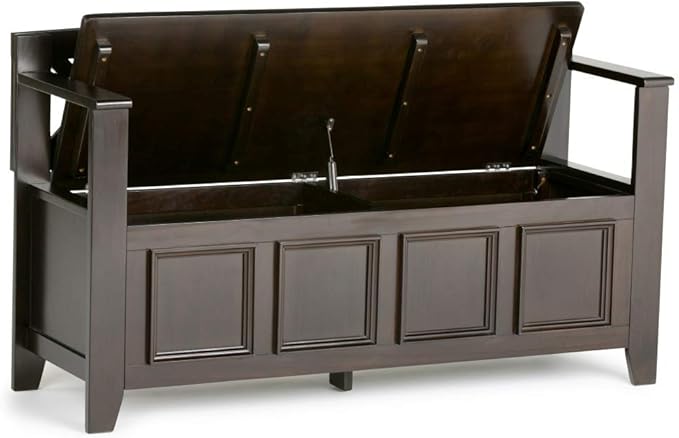 SIMPLIHOME Amherst Entryway Storage Bench - 48 inch Wide Solid Wood Hallway Seat in Hickory Brown, Transitional Bench for Entryway or Living Room with Lift-Up Lid and Spacious Storage