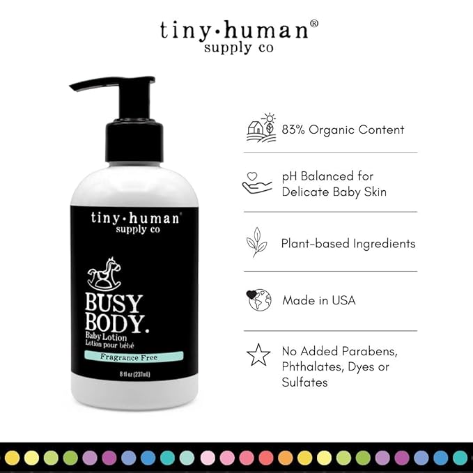 Tiny Human Supply Co Busy Body Baby Lotion 8oz, 2 Pack, Tropical Apple, Natural Ingredients, No Added Dyes, Parabens or Phthalates