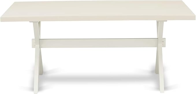East West Furniture X027VE215-7 7 Piece Kitchen Table Set Consist of a Rectangle Dining Table with X-Legs and 6 Baby Blue Linen Fabric Parson Dining Chairs, 40x72 Inch, Multi-Color