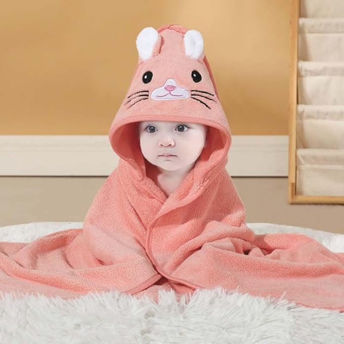 Hooded Baby Towel - Premium Soft Bath Towel for Baby, Newborn,Infant - Ultra Absorbent,Natural Baby Stuff Towel, Soft Coral Velvet Coral Fleece Bath Towel for Boys and Girls (Orange Cat)