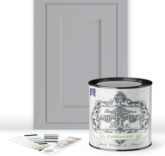 ALL-IN-ONE Paint, Durable cabinet and furniture paint. Built in primer and top coat, no sanding needed. Includes our 30 featured color card - Cobblestone (gray), Quart