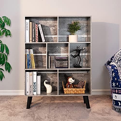 LEYAOYAO Bookshelf Cube Storage Organizer,3 Tier Bookcase with Legs,Modern Wood Open Shelf,Dirty Grey Bookshelves,Free Standing Display Short Book Shelves for Narrow Space,Bedroom,Living Room,Office