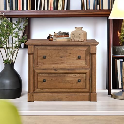 Sauder Palladia 2 Drawer File Cabinet, Lateral Filing Cabinets for Home Office, Hanging File Folders Organizer, Interlocking Drawers, in Vintage Oak Finish