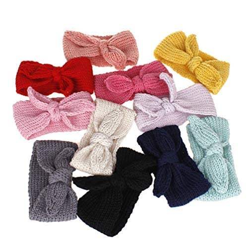 IZUS Turban Headband Baby Girl - Warm Rabbit Knot Hair Band, Knit Head Wrap for Newborn, Toddler and Children (Red + Beige)
