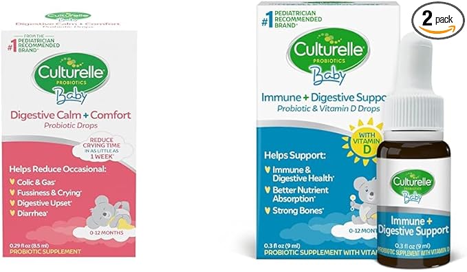 Culturelle, Baby Calm & Comfort Drops 0-12 Months, 0.29 Ounce & Baby Immune & Digestive Support Probiotic + Vitamin D Drops, Helps Support Immune Health