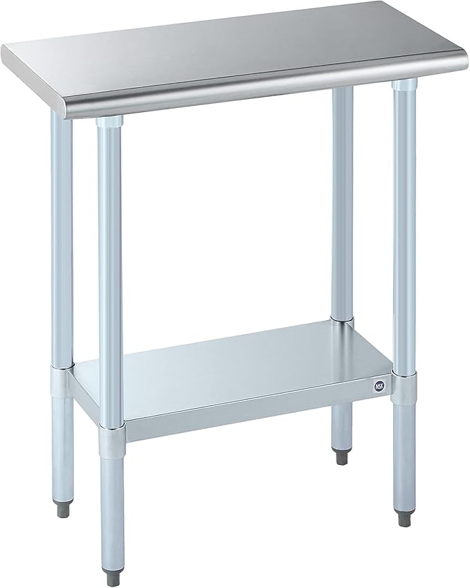 ROCKPOINT Stainless Steel Table for Prep & Work 14x30 Inches, NSF Metal Commercial Kitchen Heavy Duty Table with Adjustable Under Shelf and Table Foot for Restaurant, Home and Hotel