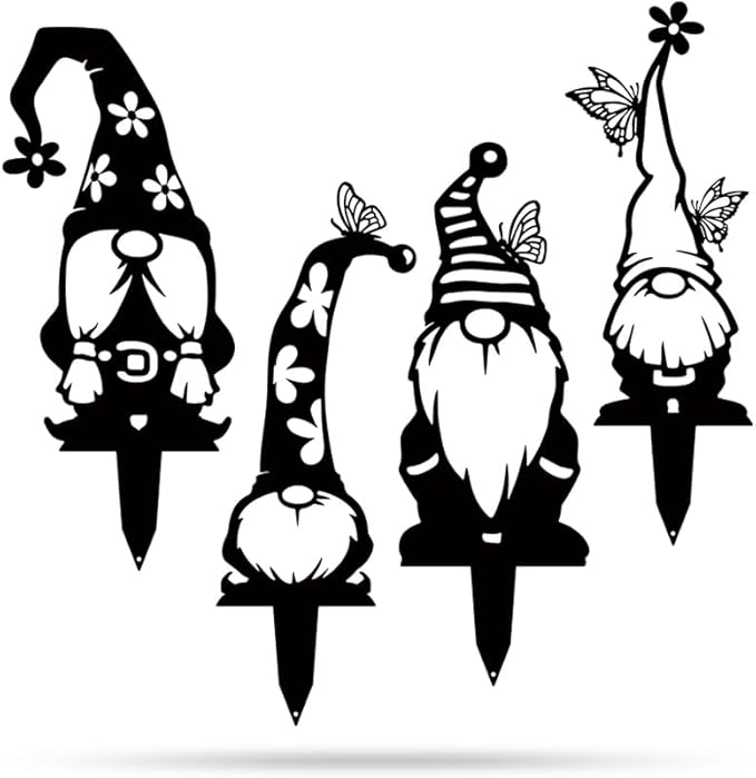 RealSteel Metal Garden Gnomes Outdoor – Steel 4 Pack Lawn Ornaments & Statues, Funny Yard Decor, Weatherproof Garden Decoration, Gift for Gardeners (Black)