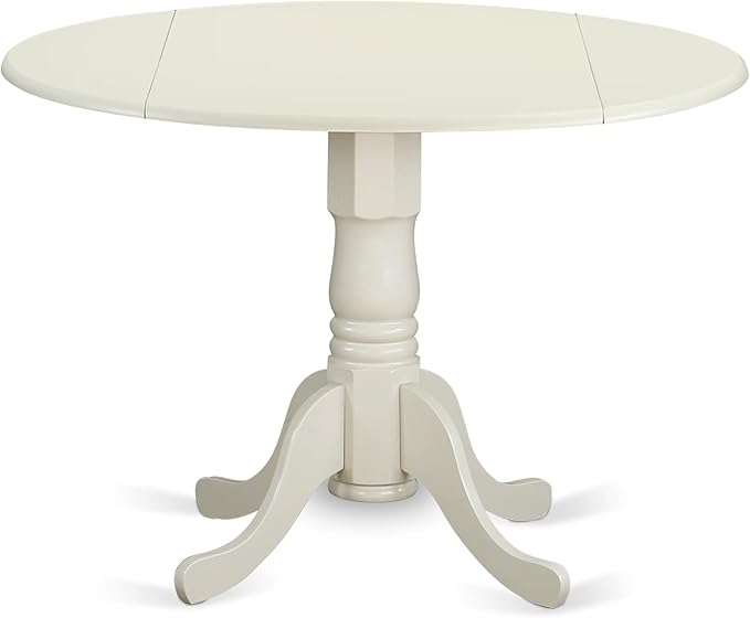 East West Furniture DLIP5-WHI-C 5 Piece Kitchen Table & Chairs Set Includes a Round Dining Table with Dropleaf and 4 Linen Fabric Dining Room Chairs, 42x42 Inch, Linen White