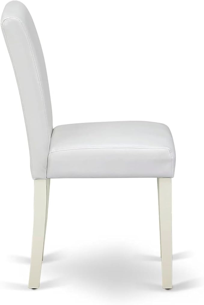 East West Furniture DLAB5-LWH-64 5 Piece Kitchen Table & Chairs Set Includes a Round Dining Room Table with Dropleaf and 4 White Faux Leather Parsons Dining Chairs, 42x42 Inch, Linen White