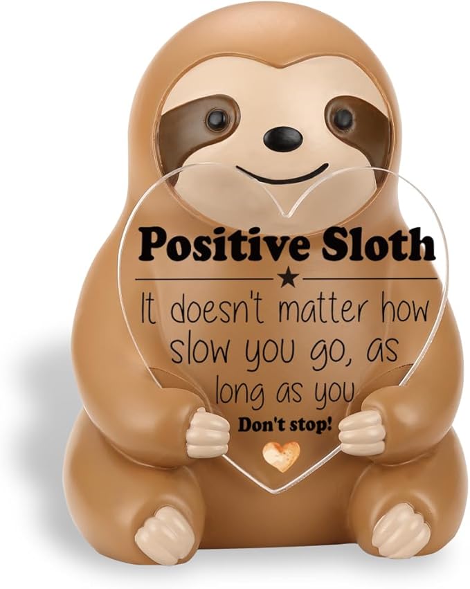 Sloth Figurine Gift, Positive Sloth Resin Statue with Heart Acrylic Plaque, Encouragement Desk Figurine for Women Men, Ideal Graduation Birthday Christmas Decor YSS4