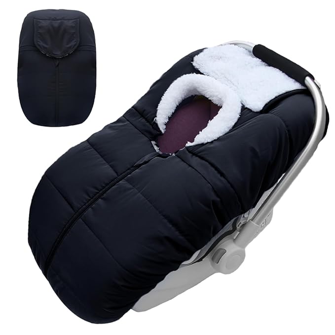 Winter Baby Car Seat Cover - Infant Carseat Bunting Bag Blanket Keep Baby Warm for Newborn Boys Girls- Cold Weather Insulated Windproof Carrier Canopy for Travel (Black)