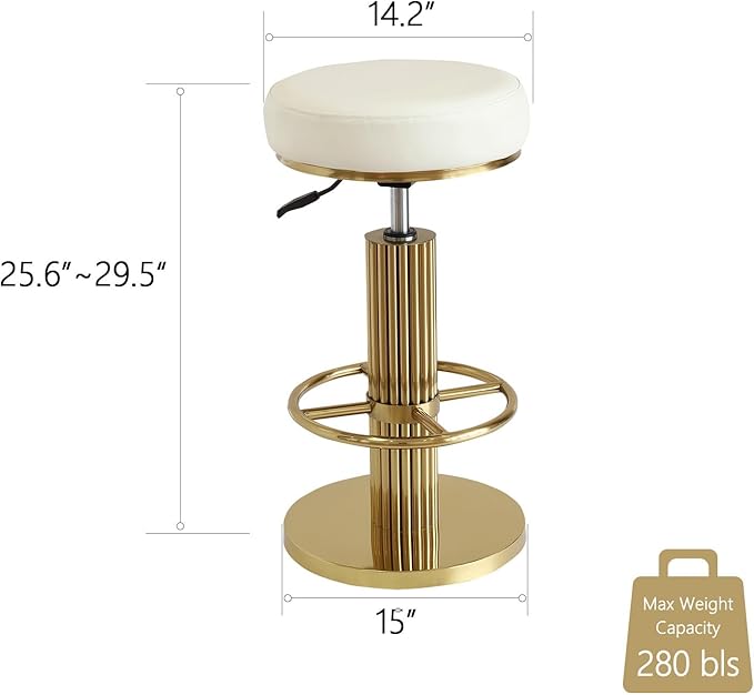 FUNROLUX Bar Stools Counter Height Bar Stools Modern Adjustable Swivel Counter Height Chairs Backless Counter Stools with Metal Legs for Kitchen Island Dining Room (White)