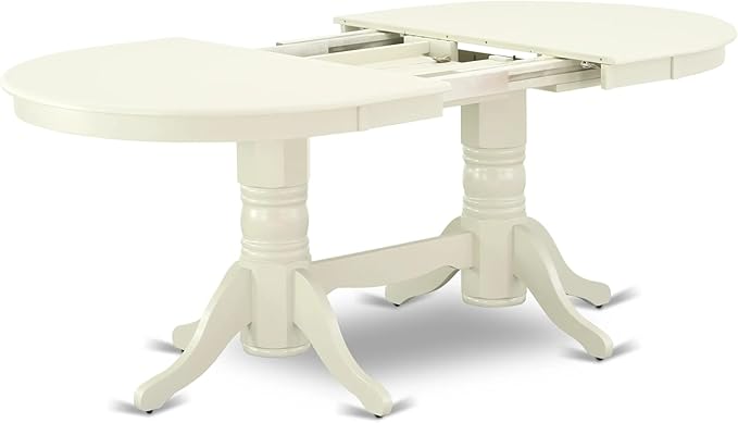 East West Furniture VAAB5-LWH-02 5 Piece Dining Room Table Set Includes an Oval Kitchen Table with Butterfly Leaf and 4 Light Beige Linen Fabric Parsons Chairs, 40x76 Inch, Linen White