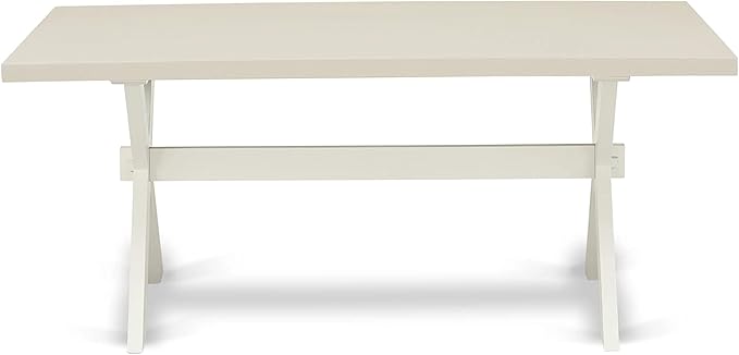 East West Furniture X027MZ015-7 7 Piece Dining Set Consist of a Rectangle Dining Room Table with X-Legs and 6 Baby Blue Linen Fabric Upholstered Parson Chairs, 40x72 Inch, Multi-Color