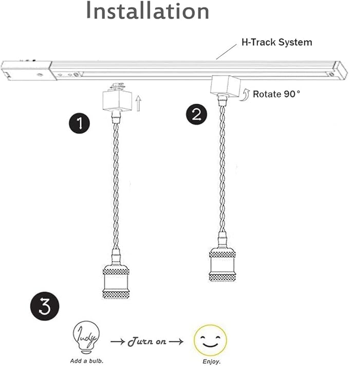 Kiven 3-Light H-Type Wire Track Light Pendants, 7 Inch Cord Length Black Weave Rope, Restaurant Chandelier Decorative Pendant Light Industrial Factory Pendant Lamp 3 Pack,Bulb Not Included（Black）