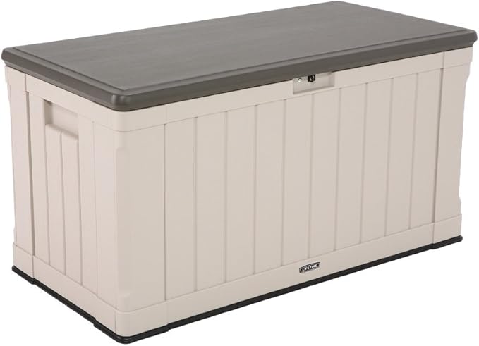 LIFETIME 60186 Heavy-Duty Outdoor Storage Deck Box, 116 Gallon, Desert Sand/Brown