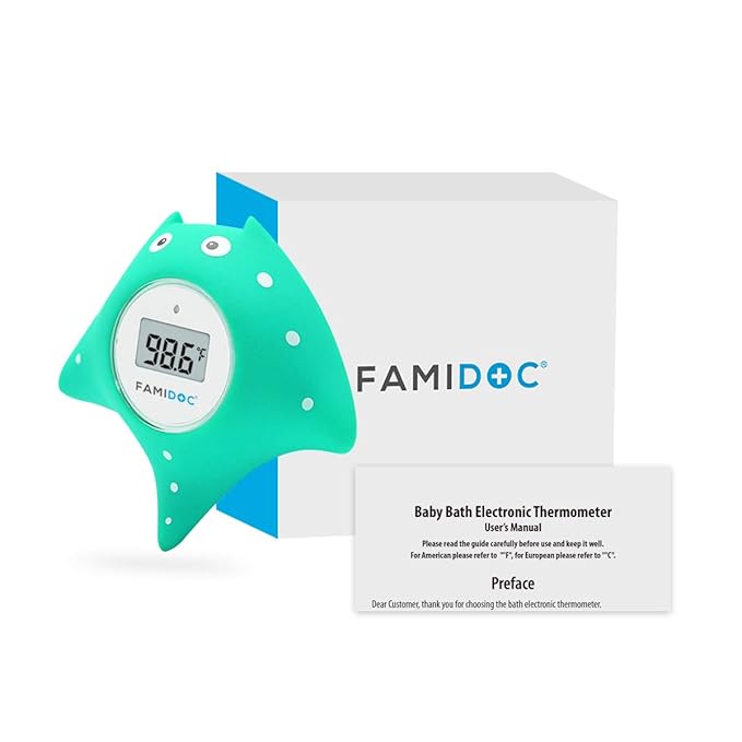 Baby Bath and Room Thermometer - Famidoc FDTH-V0-22 New Upgraded Sensor Technology for Baby Health Bath Tub Thermometer Floating Toy (Blue)