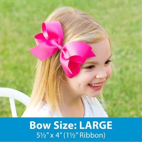 Wee Ones Girls' 6 Piece Set of Bows, Solid Grosgrain Variety Pack on a WeeStay No-Slip Hair Clip, Large, Pearl Pink, Light Orchid, Millennium Blue, Antique White, Gray, Watermelon