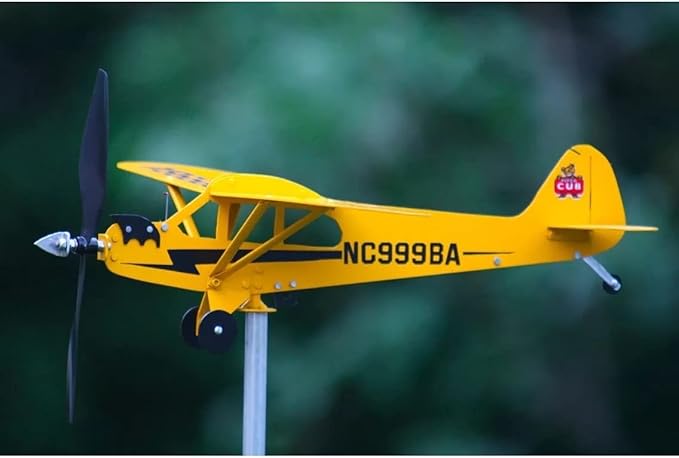2023 New Piper J3 Cub Airplane Weathervane - Gifts for Flight Lovers, Airplane Weathervane Decoration, Handmade Weathervane Windmill, Easy to Install in The Garden, Patio, Roof Decoration (12.6×11in)
