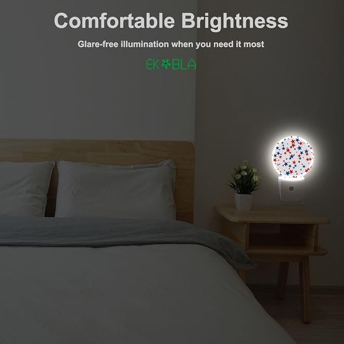 EKOBLA American Star Plug-in Night Light, Red White Blue Patriotic LED Nightlight with Dusk to Dawn Sensor