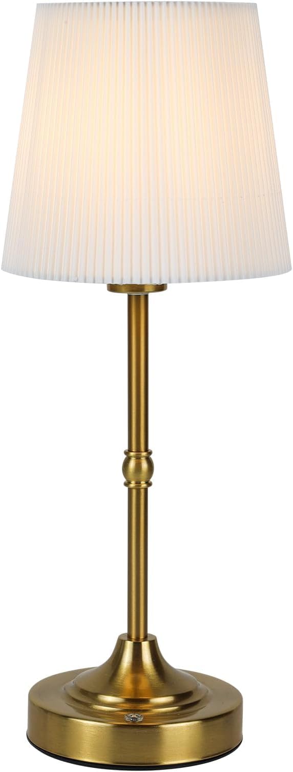 Cordless Table Lamp Rechargeable, 5200mAh High Capacity Battery Powered, Touch Dimmable Gold Lamp for Nightstand,Bedside,Kitchen,Living Room 15.8" (Fabric Lampshade)