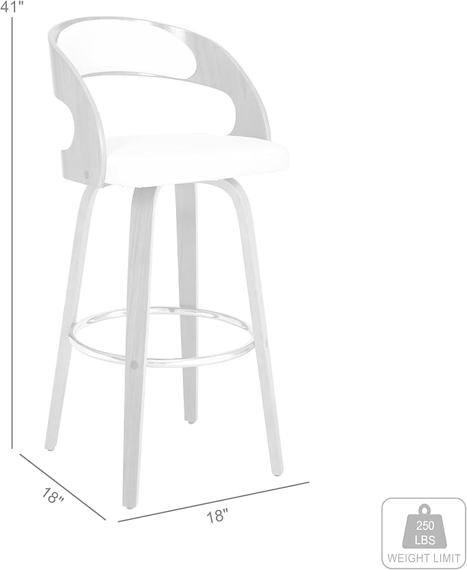 Armen Living Shelly 30" Bar Height Swivel Cream Faux Leather and Walnut Wood Bar Stool - Set of 2