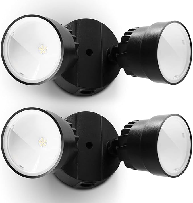 LUTEC 2 Packs P6221B 2000 Lumen 18 Watt 28 LED Dual-Head Flood Light Outdoor, Waterproof Exterior Security Wall Light for Patio, Garden,Yard-Black