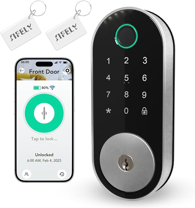 Built-in WiFi Fingerprint Smart Deadbolt with Keypad – Keyless Entry Lock for Home, Airbnb, Rental, Kids/Seniors, Remote App Access, Auto Lock, DIY Setup (No Gateway Needed), Alexa & Google Compatible