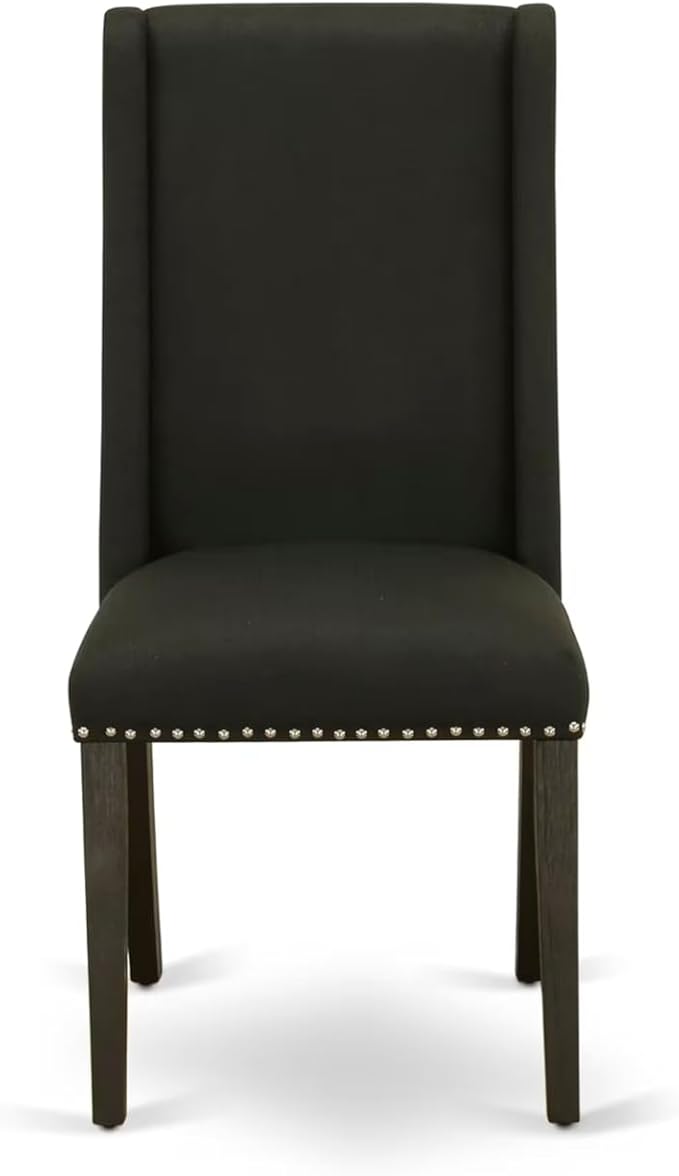 East West Furniture V677FL624-7 7 Piece Dinette Set Consist of a Rectangle Dining Room Table with V-Legs and 6 Black Linen Fabric Upholstered Parson Chairs, 40x72 Inch, Multi-Color