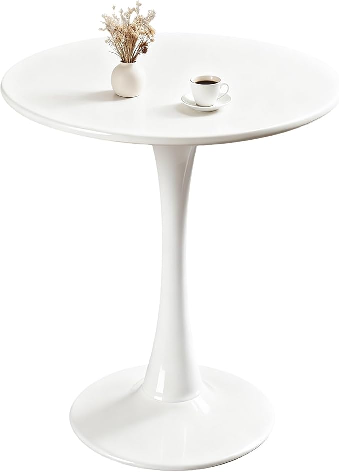 Round Dining Tulip Table for 2, Mid-Century Modern Table with Sturdy Metal Pedestal for Kitchen, Bistro, Cafe, Leisure (White, 24 INCH)