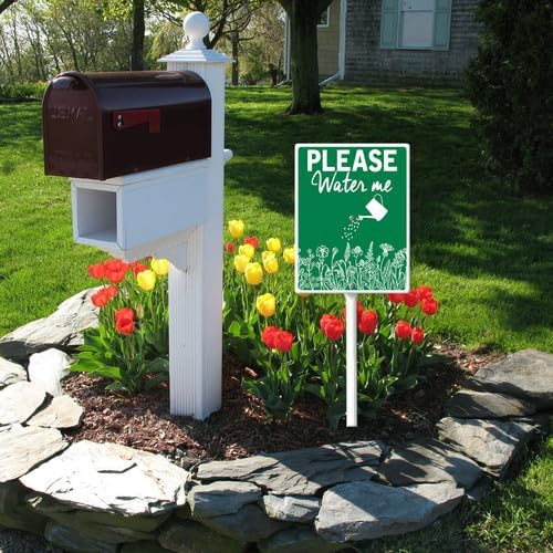 FemiaD Please Water Me Yard Sign with Stake Funny Garden Decor 7x8.8inch Sturdy Aluminum Rustproof Outdoor Lawn Decor for Garden Front Door Outdoor Use Easy to Install
