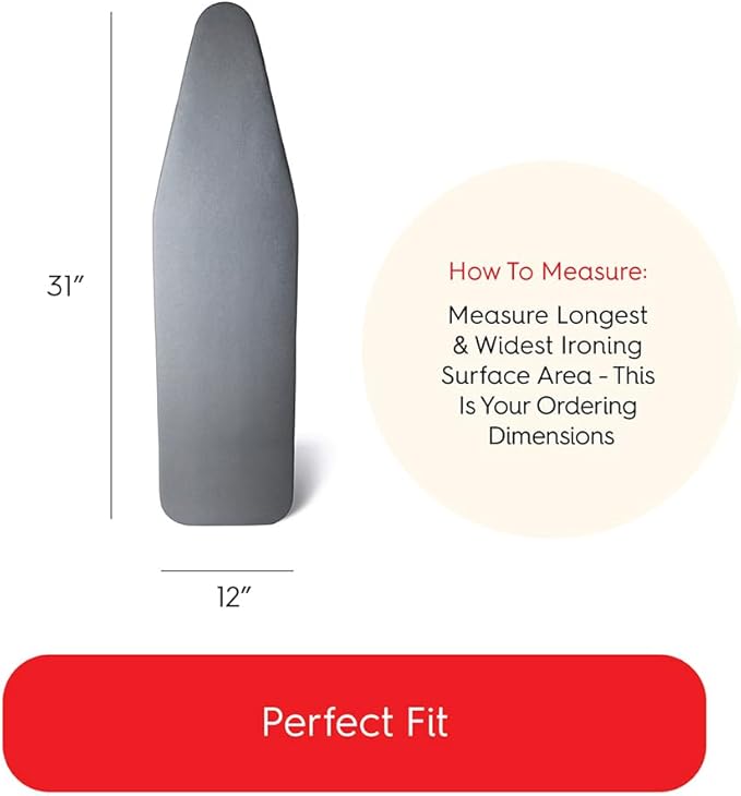 TIVIT Ironing Board Cover 12 x 31” – Made in Italy, Alumitek PRO Heat-Reflective