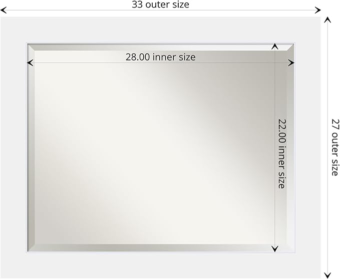 Amanti Art White Bathroom Mirror for Over Sink, 27x33 Corvino White Rectangle Vanity Mirror, Large Modern Contemporary Wood Frame, Hangs Horizonally and Vertically, Bathroom Wall Decor, Beveled Edge