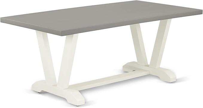 East West Furniture V097AB264-6 6 Piece Dining Table Set Contains a Rectangle Dining Room Table with V-Legs and 4 White Faux Leather Upholstered Chairs with a Bench, 40x72 Inch, Multi-Color